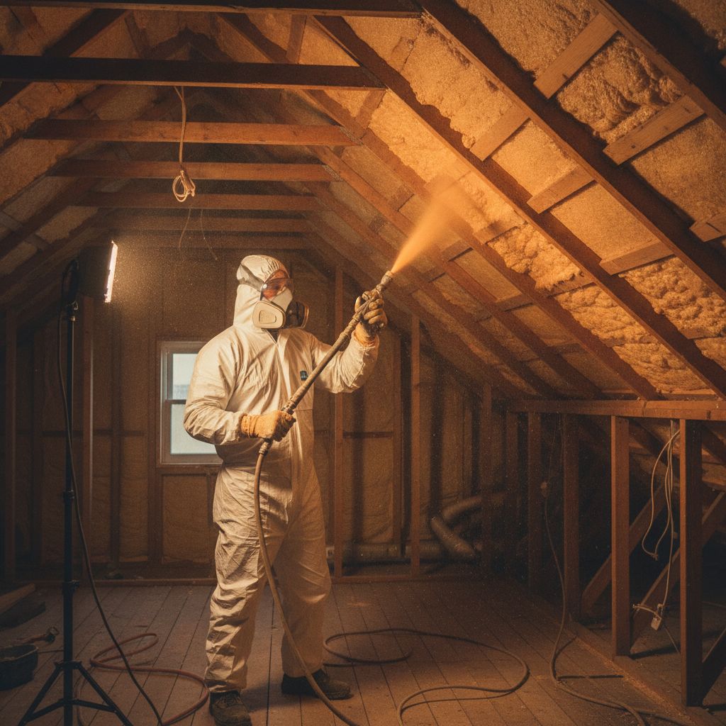 Spray foam insulation being applied on a real job site
