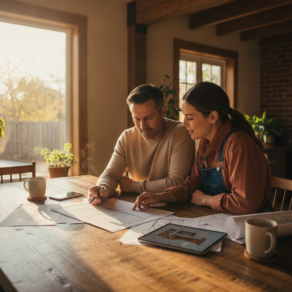 A homeowner and contractor reviewing a project budget together
