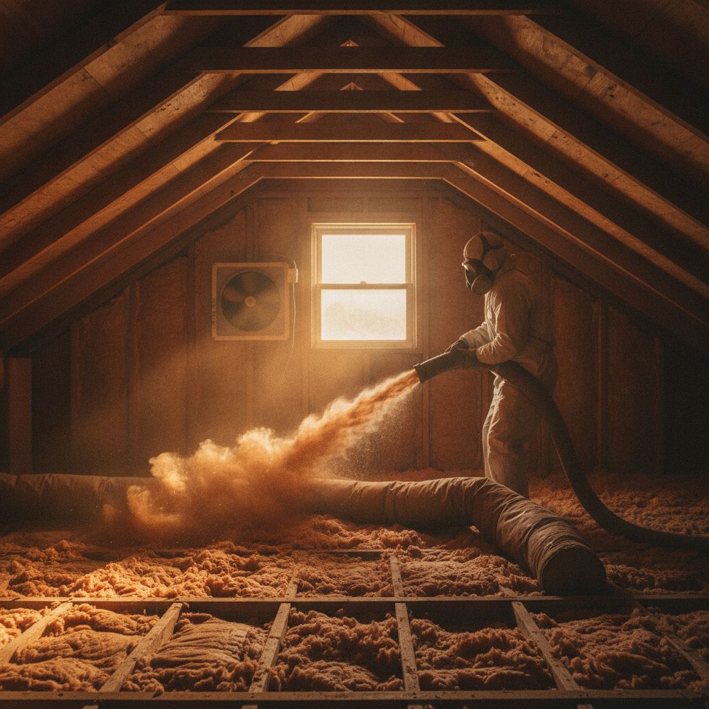 Attic insulation being installed for energy efficiency